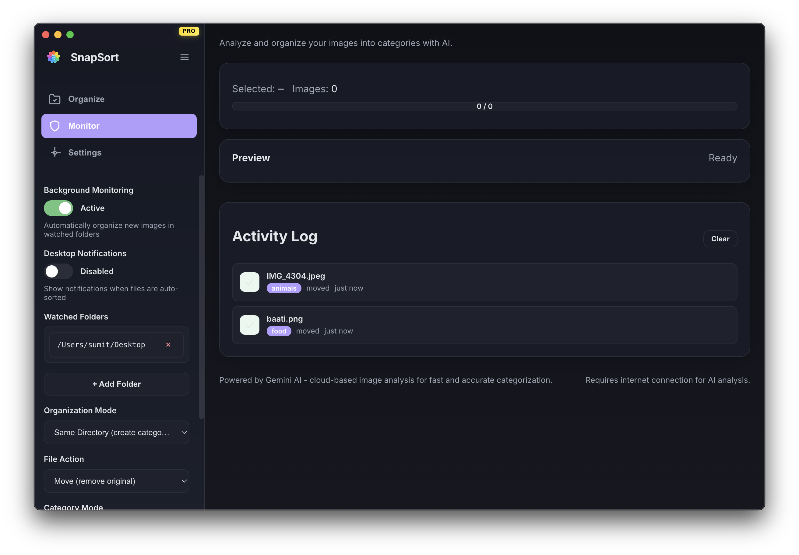 SnapSort Monitor Tab