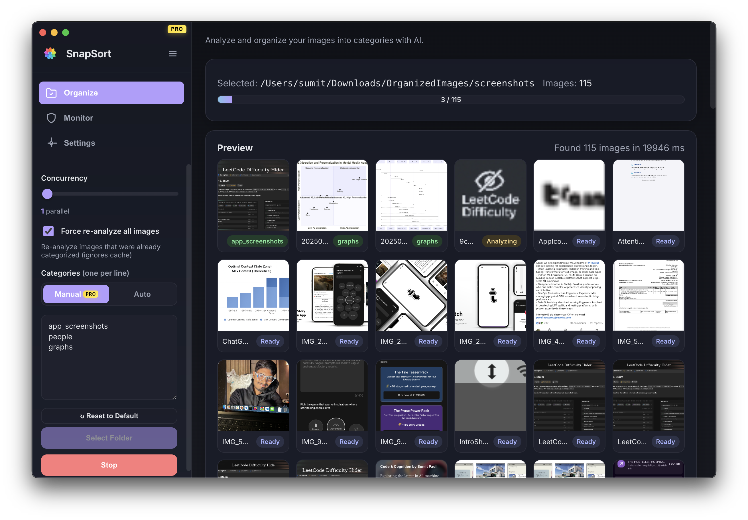 SnapSort Organize Tab